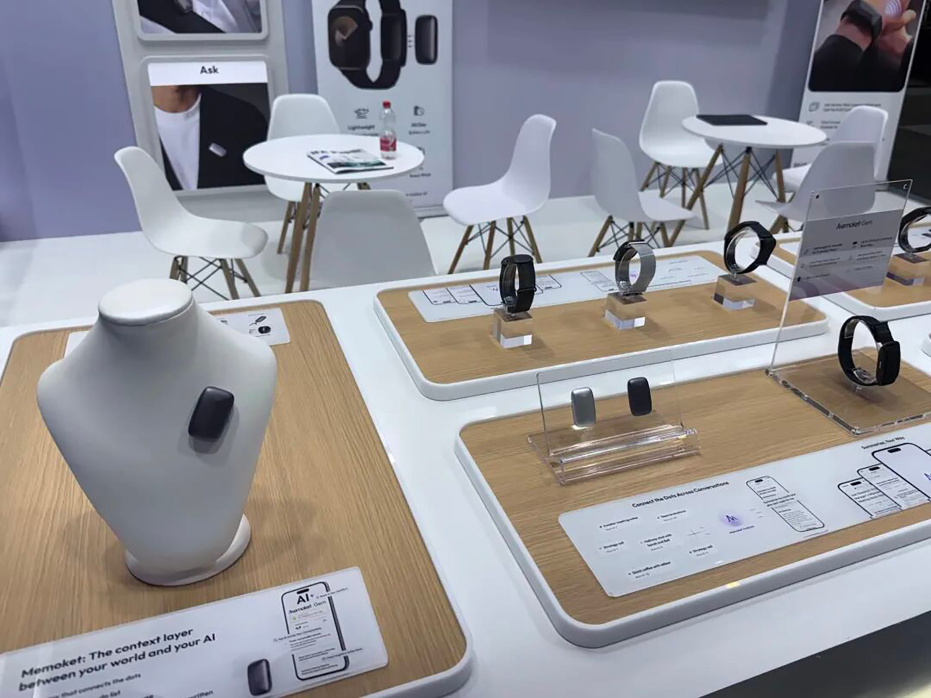 Photo shows Memoket wearables, developed by Suisheng Technology, on display at IFA 2026.