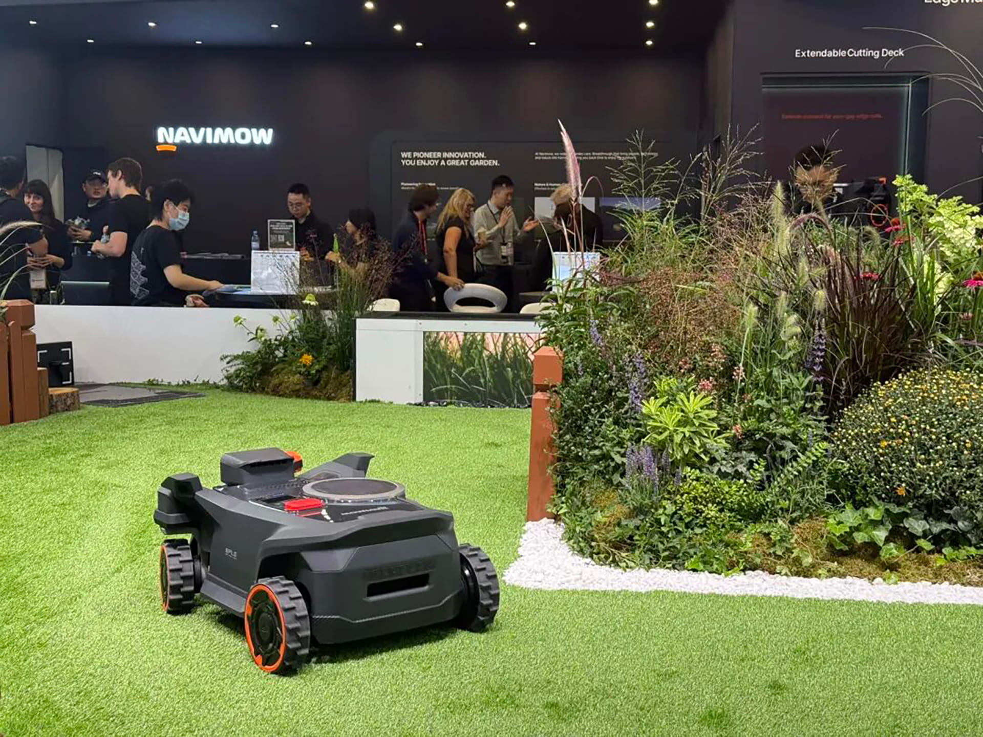 Photo of a Navimow robotic lawn mower at the company’s IFA 2026 booth.