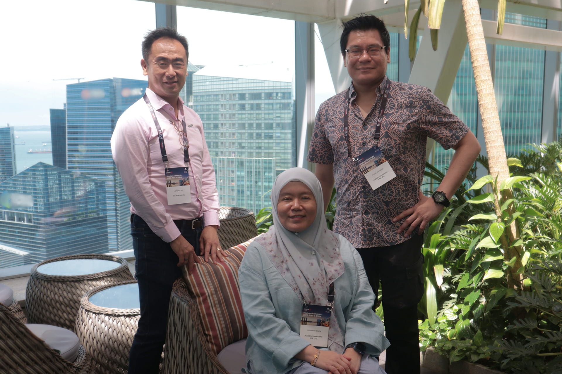 Photo shows Tin Men Capital managing partner Jeremy Tan (left) alongside NanoSkunkWorkX co-founders Amani Salim and Iqbal Shamsul.