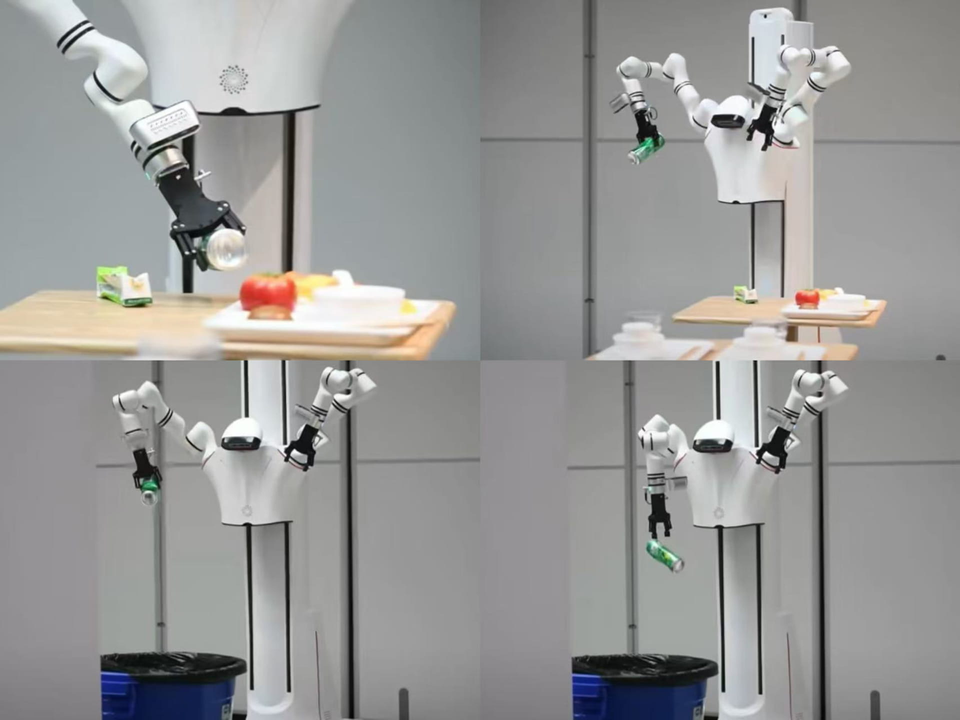 A photo montage showing a robot equipped with Qianjue Technology’s world model capabilities disposing of objects from a table.