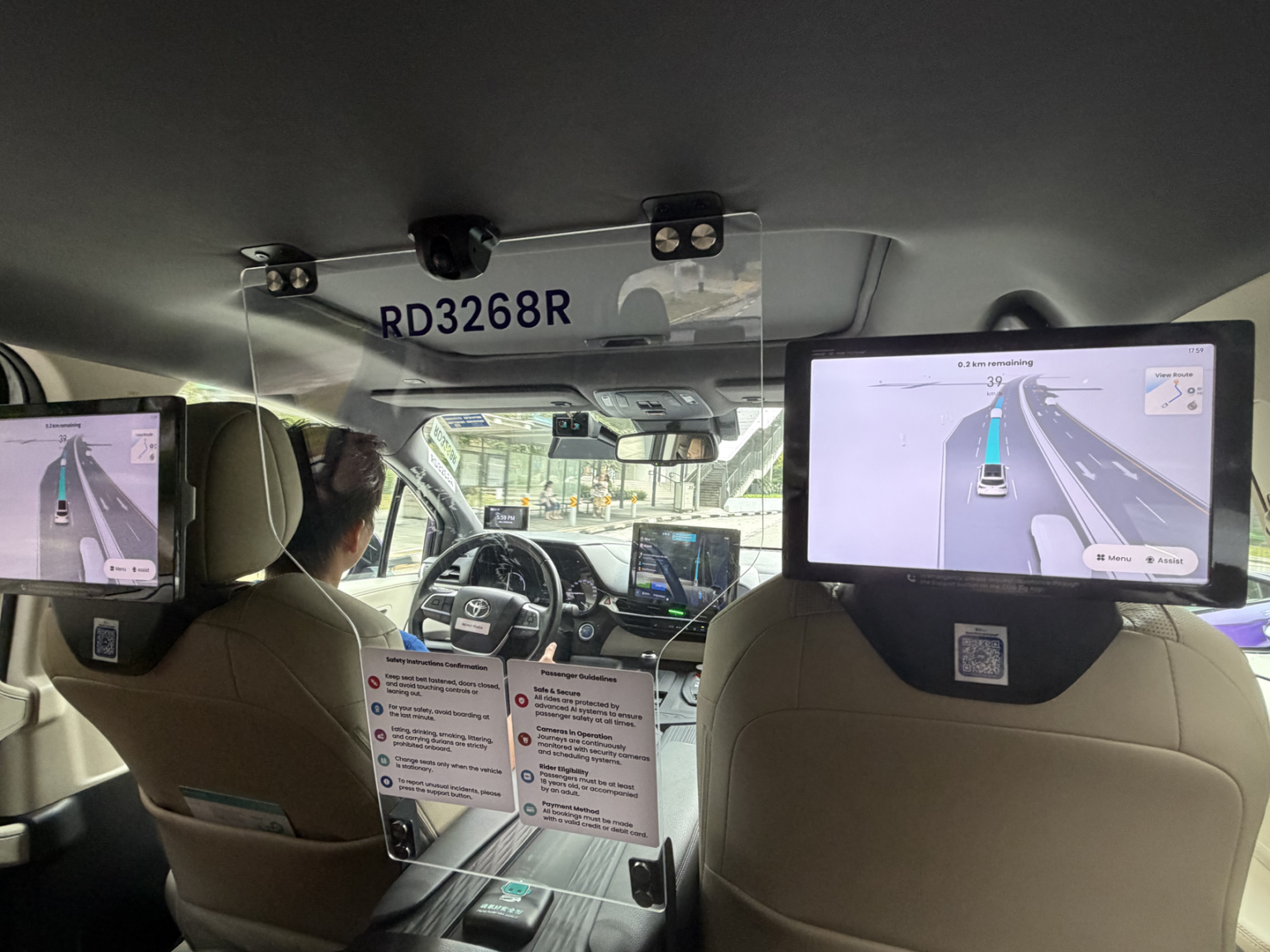 Interior of a Zig Driverless autonomous shuttle, operated by ComfortDelGro in partnership with Pony.ai. Photo by KrASIA.