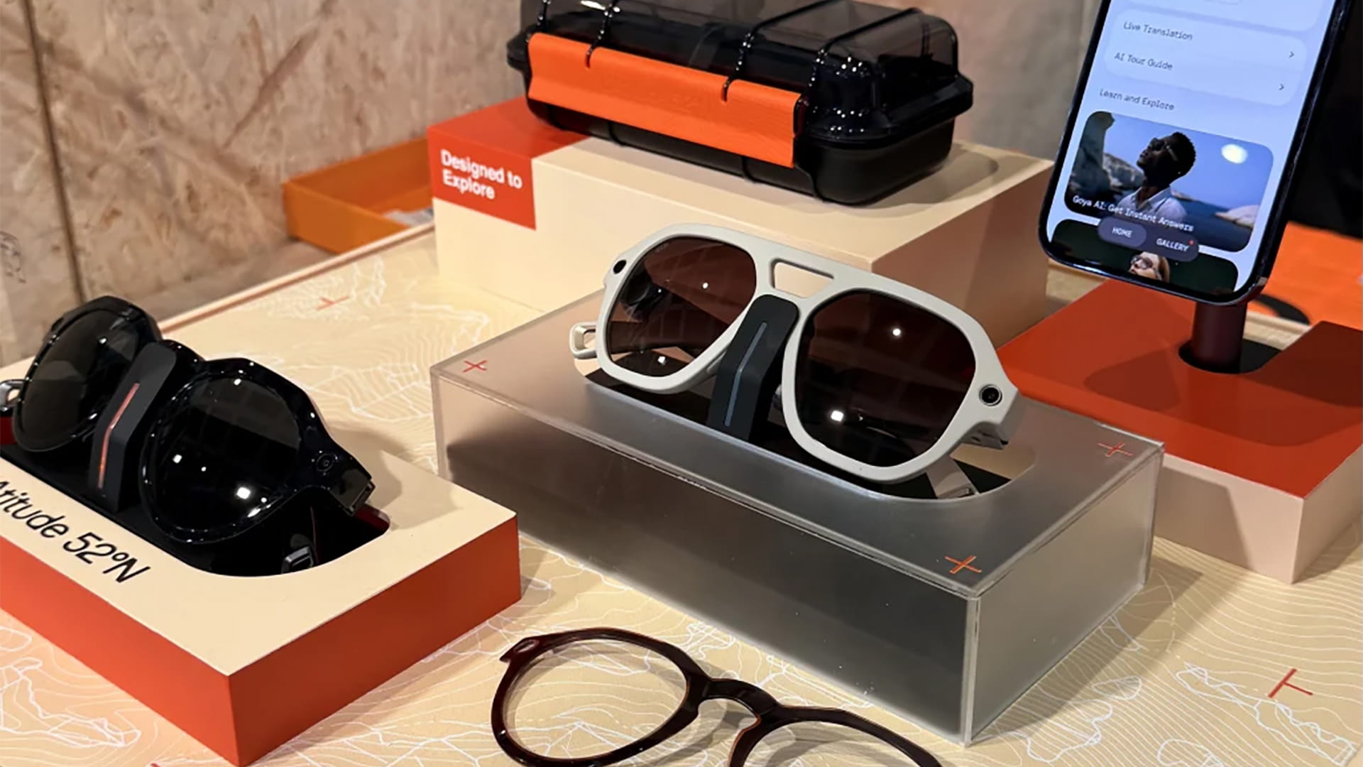Photo shows AI glasses showcased by L’Atitude 52°N at IFA Berlin 2026.