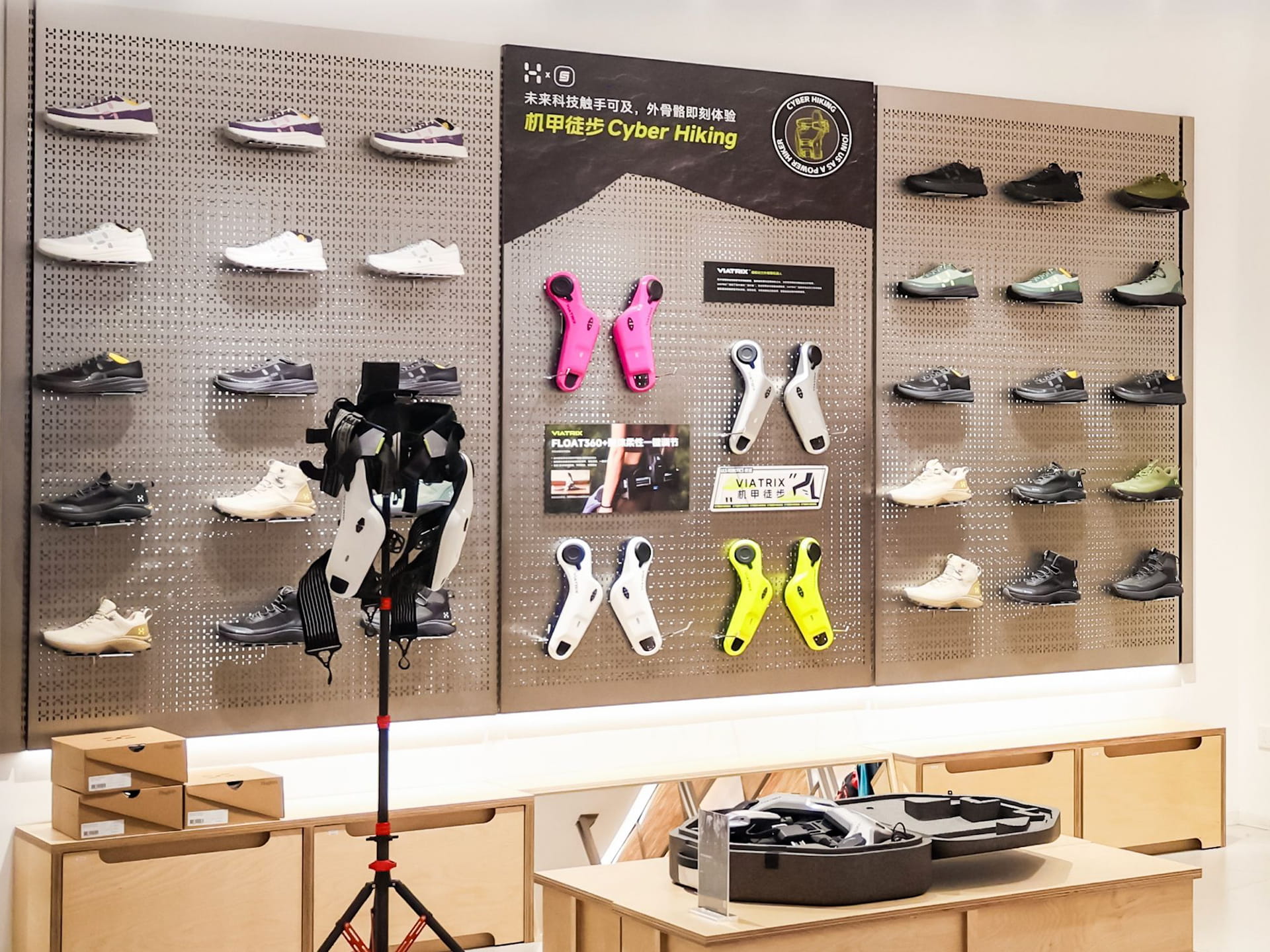 Photo shows ULS Robotics products on display at a Haglofs store.