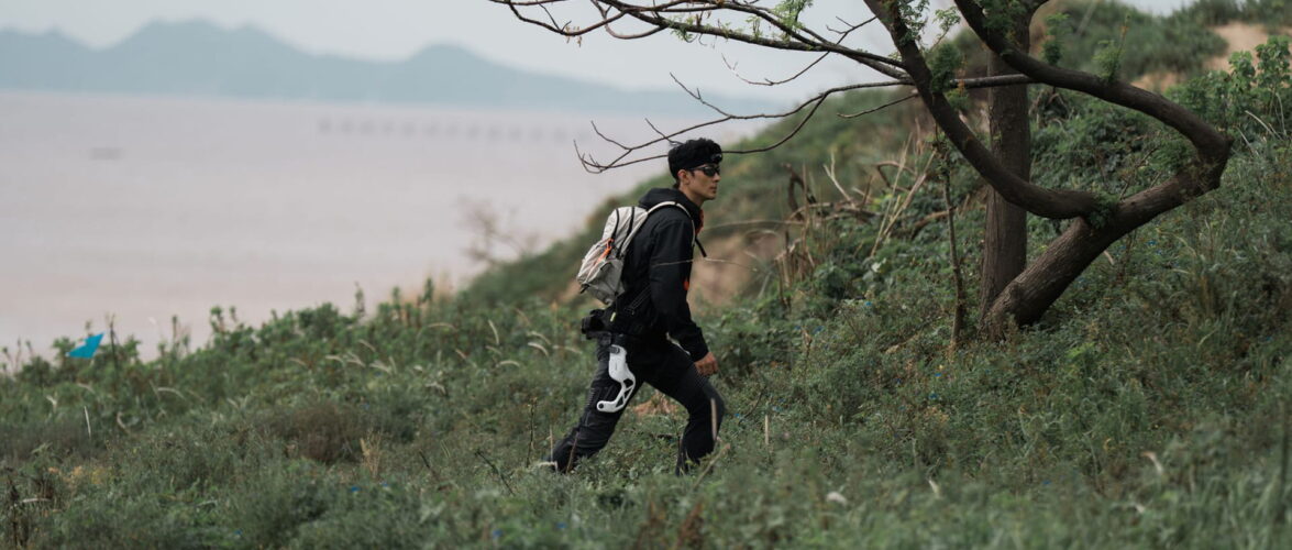 A hiker wearing the Viatrix X, developed by ULS Robotics. Photo source: ULS Robotics.